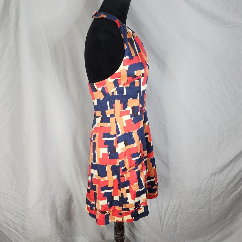 NEW DIRECTIONS Size 6 Colorful Cotton Stretch Fit & Flare Halter Dress w/pockets - Picture 3 of 11